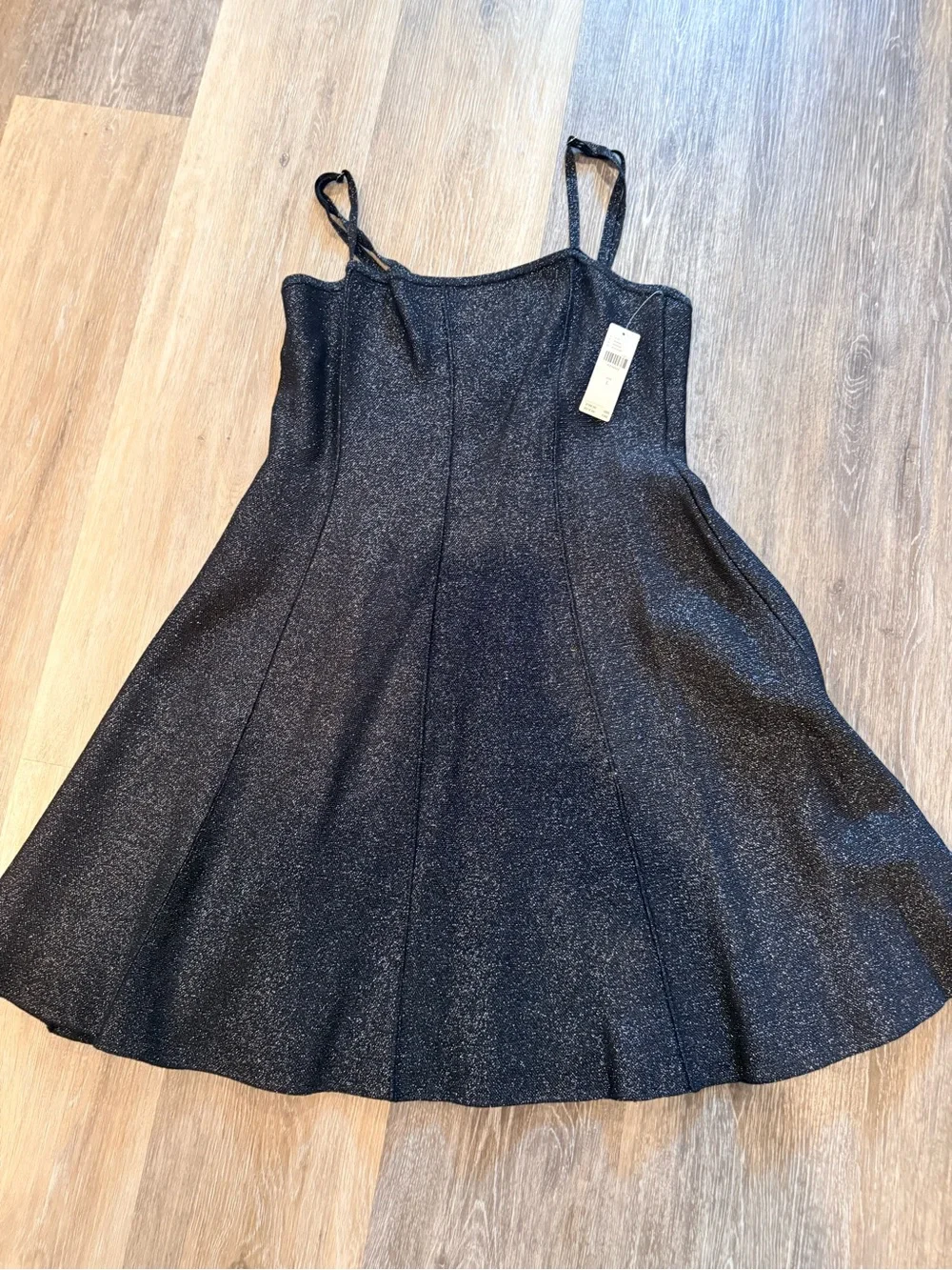 Anthropologie Black Shimmer Fit &Flare Mini Dress NWT SIZE large party cocktail - Picture 6 of 7